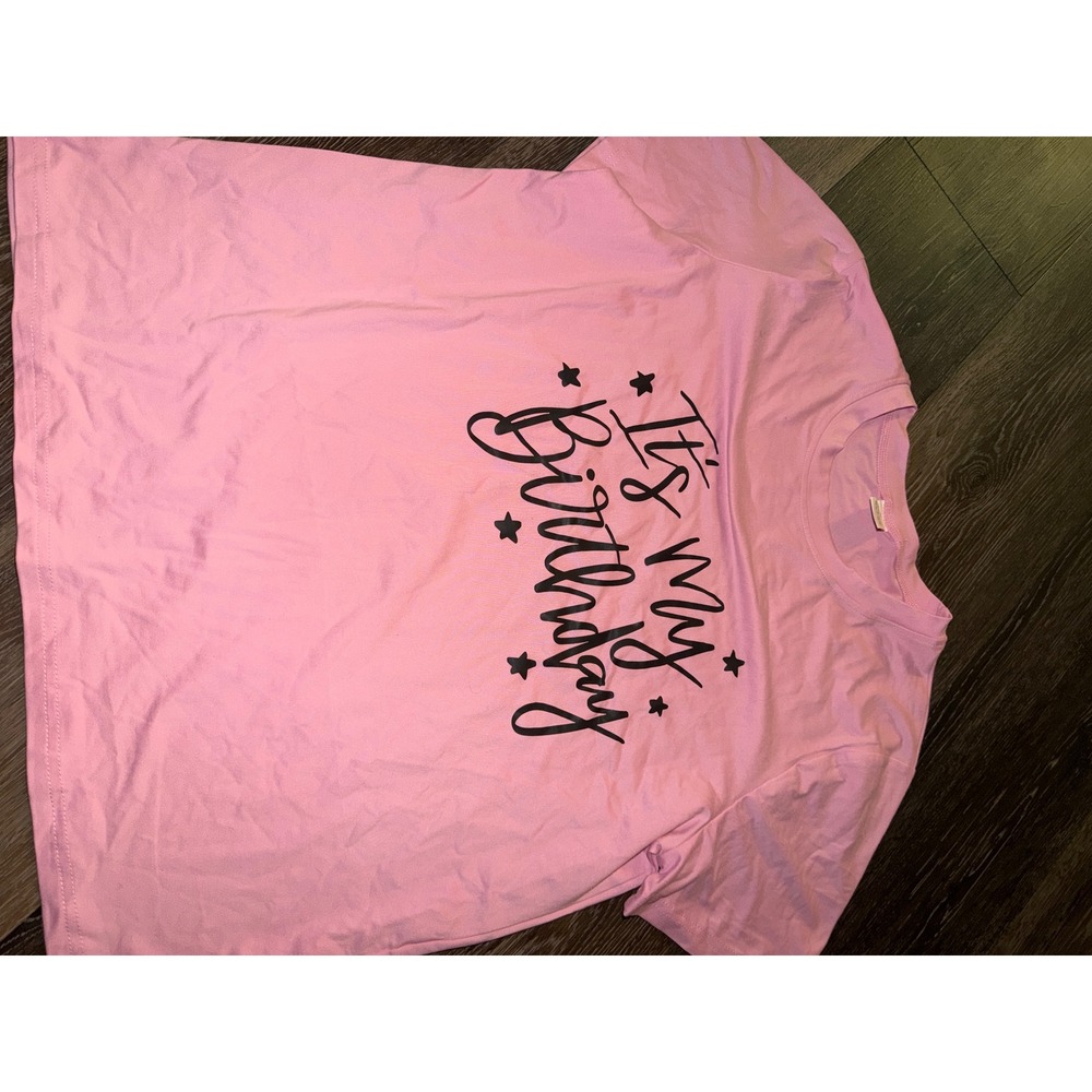 Pink Its My Birthday Graphic T-Shirt Short‎ Sleeve Crew Neck Stars Size L